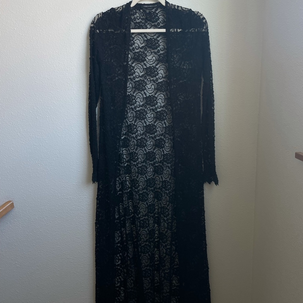 Black Floor Length Lace Duster